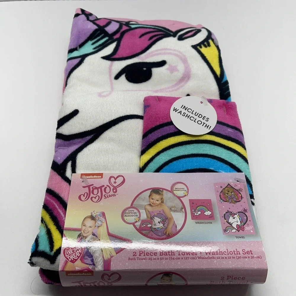 JoJo Siwa 2‎ Piece Bath Towel & Washcloth Set by Nickelodeon NEW with Tags